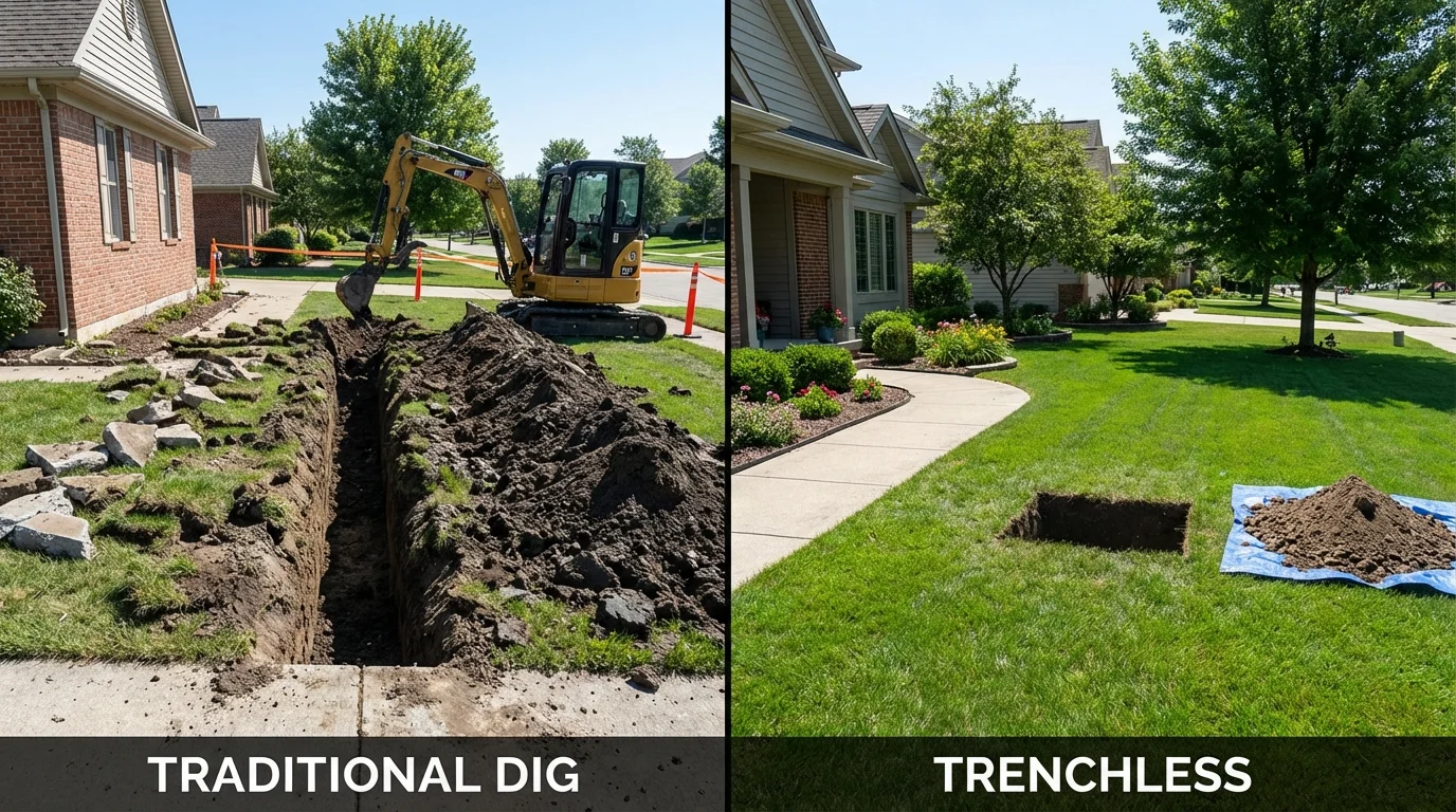 Trenchless sewer repair with minimal yard damage versus traditional excavation in Henagar, AL